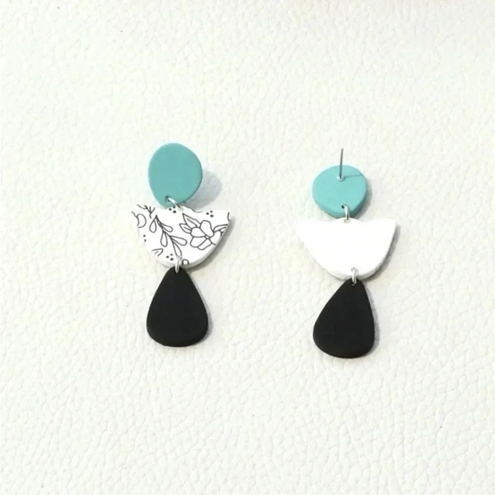 2 LEFT! Turquoise & Black Dangle Trendy Earrings - Picture 2 of 6